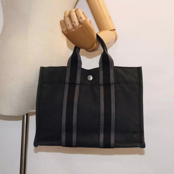 HERMES Fourre Tout PM Hand Bag Canvas Gray Auth - Picture 3 of 16